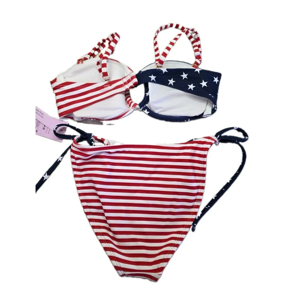 Wild Fable 2 Piece Bikini American Flag Red White Blue Stripes Size SM (295)